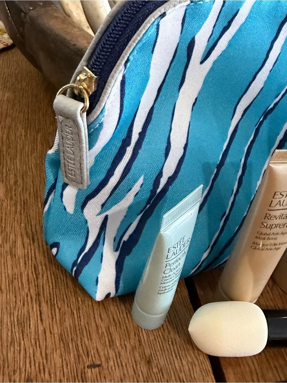 Estée Lauder Travel Makeup Kit with Blue Zebra Pouch - Gold and Pink Accents